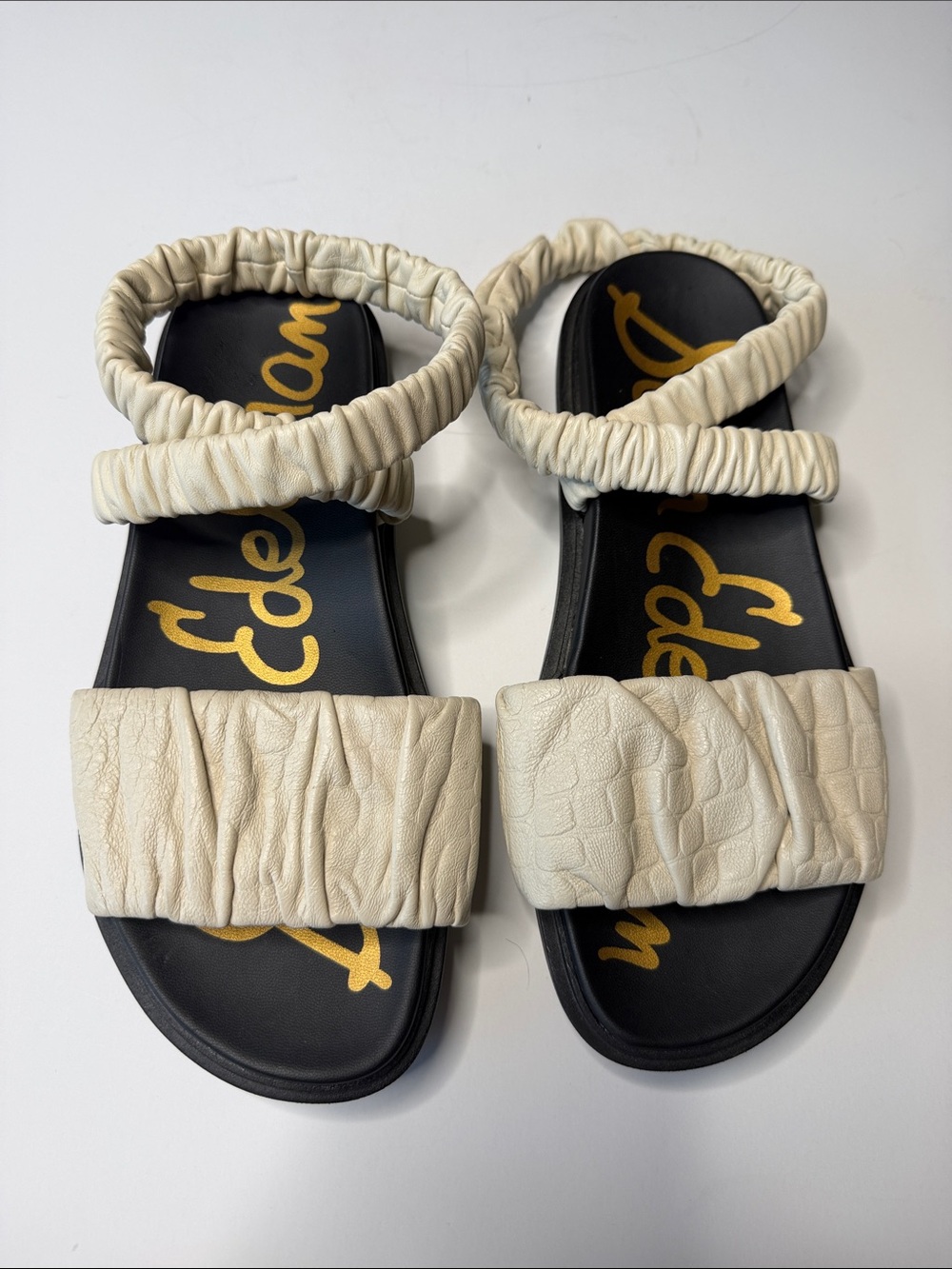 Sam Edelman Cream Ruched Double-Strap Sandals